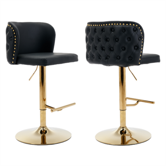 Tufted Height Adjustable Swivel Bar Stools with Footrest - 2 Colours Available