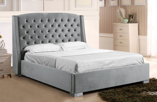 Paris Tall Tufted Velvet Grey Bed