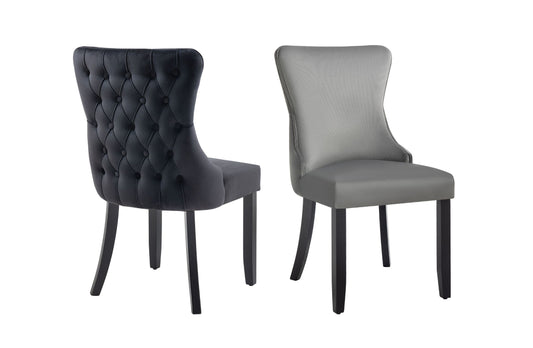 Set of 2 - Paris Velvet & Black Rubberwood Upholstered Dining Chairs Tufted Back