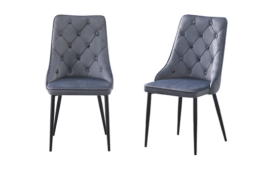 Button Tufted Dining Chair - Grey / Black legs