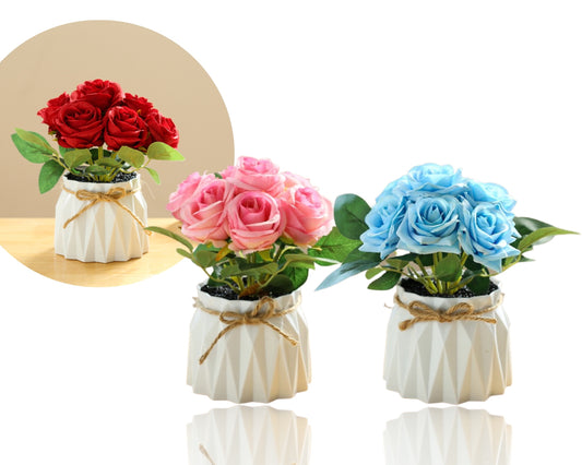 Artificial Decorative Rose with Pot 18cm - 3 Assorted Colours