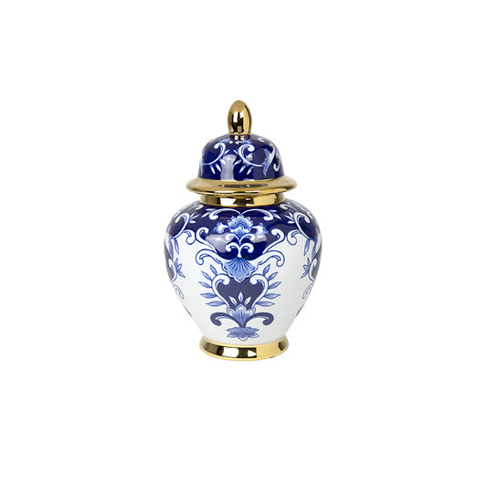 Blue / Gold Ceramic Ginger Jar Urn - 2 Sizes Available