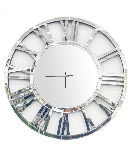 Decorative Silver Mirrored Clock - 2 Sizes Available