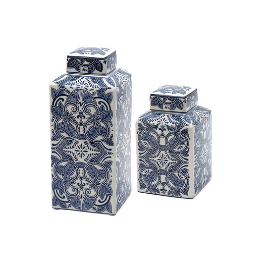 Blue/White Porcln Sqaure Jars - 2 Sizes Available
