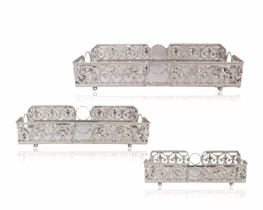 French Style Silver Metal Tray - 3 Styles Available