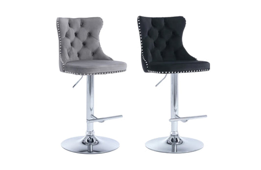 Tufted Height Adjustable Swivel Bar Stools with Footrest - 3 Colours Available