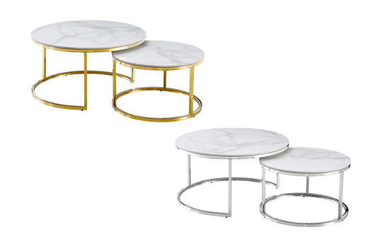 Layla Nesting Coffee Table Set - Silver / Gold Frame - 2 Sizes Available
