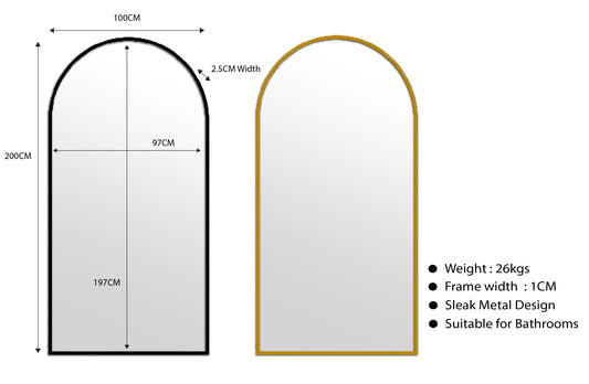 Metal Arch Mirrors Range - 4 Sizes Available