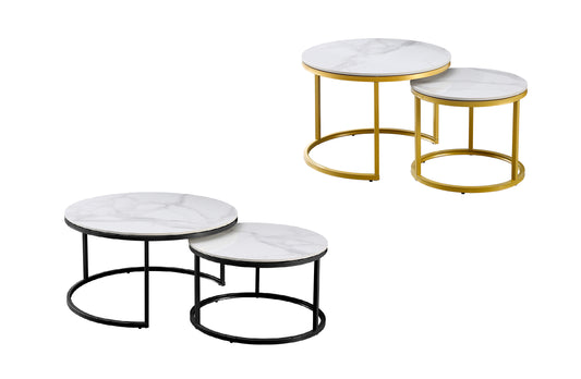 Romana Nesting Coffee Table Set - Black / Champagne Frame - 2 Sizes Available