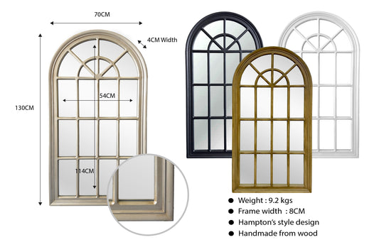 CLEARANCE Hamptons Arch Window Style Mirror - 70cm x 130cm