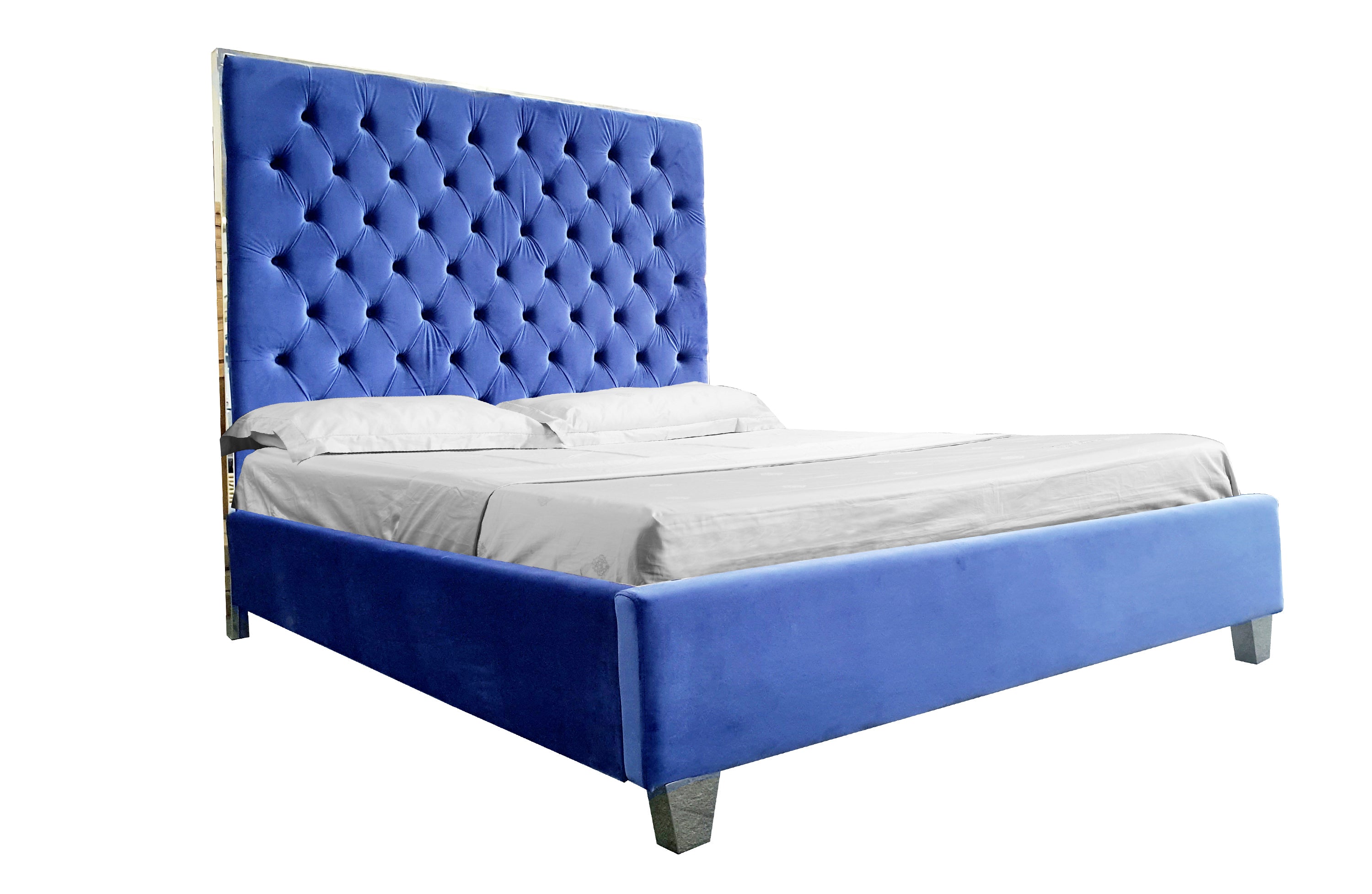 GRAND Blue Tall Deep Tufted Bed Elegant Collections