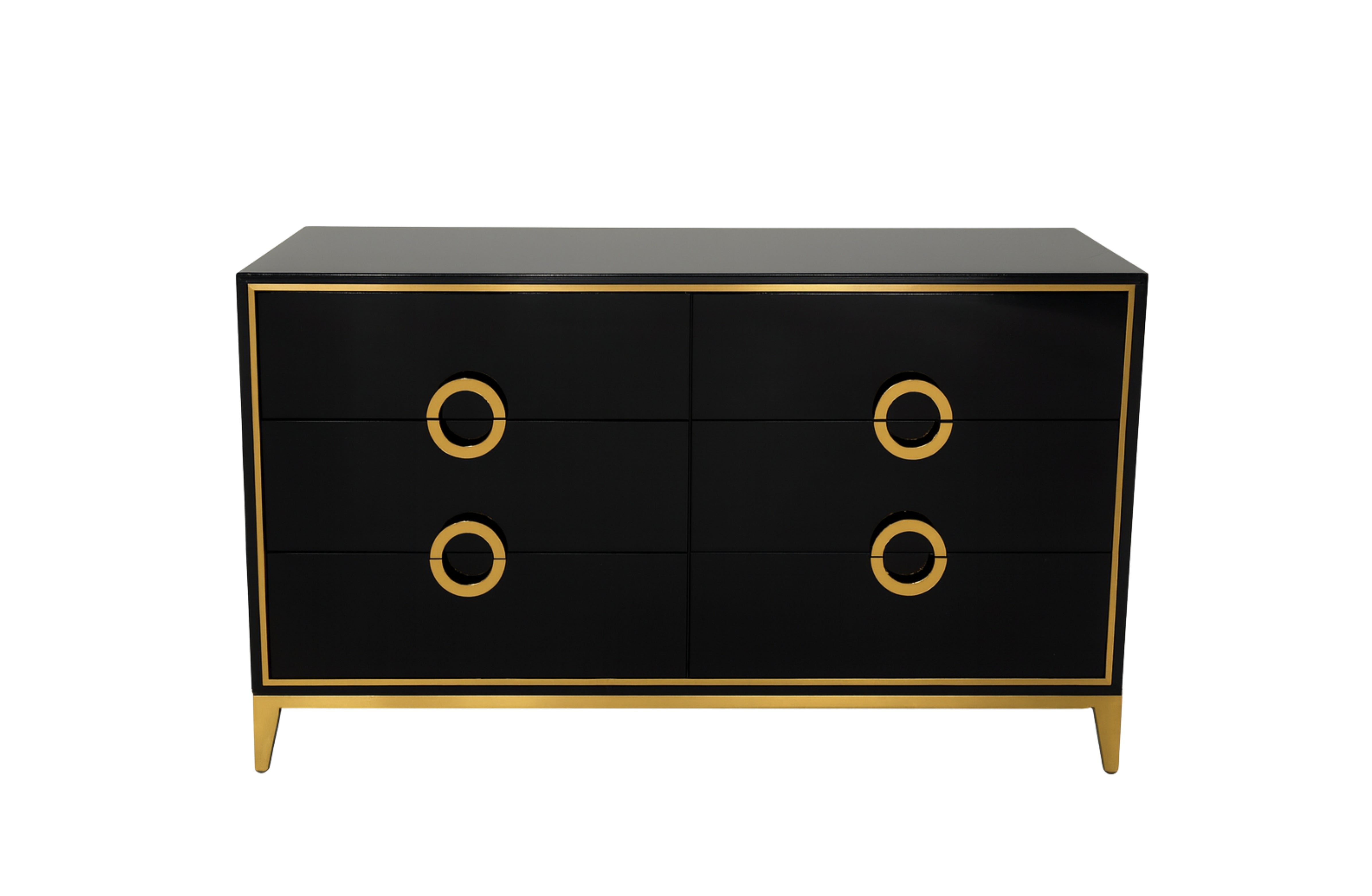 Balmain Dresser 6-Drawer Black or White with Gold Trim Elegant Collections Balmain Dresser 6-Drawer Black or White with Gold Trim Elegant Collections