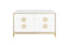 Balmain white dresser with gold trim showcasing six drawers and round gold handles for elegant storage.