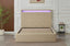 Clyde beige PU leather gas lift bed frame with slats and LED headboard lighting.