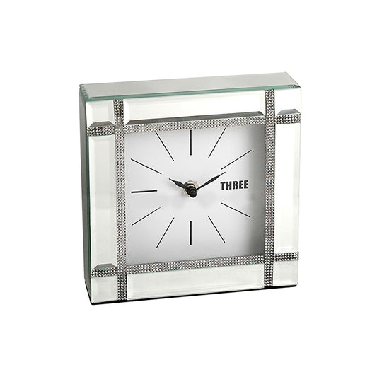 Small Mirror Rectangle Table Clock Faux Crystals - 2 Colours Available