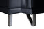 Close-up of Lawson black leather sofa legs showcasing modern stainless steel supports and clean geometric design.