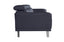 Side view of Lawson black leather sofa featuring adjustable headrest and sleek stainless steel legs.