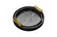 Stacked black round marble trays with gold handles, featuring faux marble base in medium and small sizes.