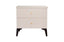 Grey bedside table with fluted drawer front gold handles and black legs modern design.