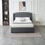 Dark grey velvet bed front view.