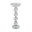 Tall clear crystal pillar candle holder with faceted sphere design, 24cm height.