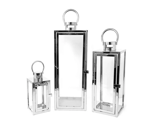 Polished Metal and Glass Lanterns -  2 Colours Available