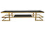 Alexa TV Unit in polished gold frame with black tempered glass top and bottom shelf.
