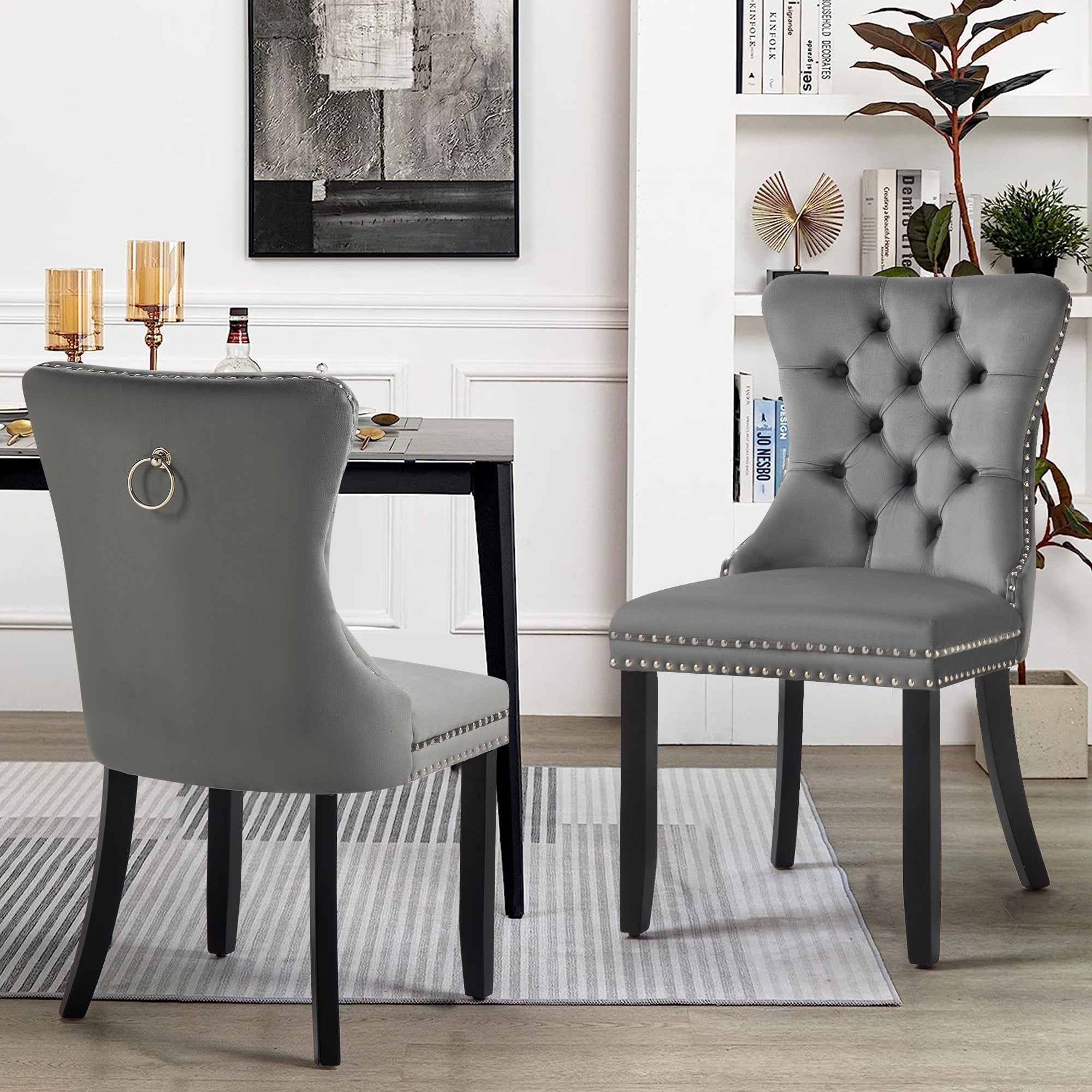 Dark Grey Grey Velvet Dining Room Chairs Set Of Alsea Velvet