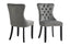 Pair of Alsea dark grey velvet dining chairs with tufted back and black rubberwood legs.