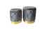 Grey Amy Storage Ottomans with gold base, velvet tufted design, set of two