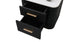 black fluted bedside table with two drawers open storage detail