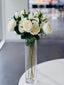 Off White Artificial 3 Stem Roses arranged in a tall clear vase – lifelike 60cm faux stems ideal for soft, neutral-themed décor