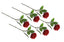 Set of six red artificial rose stems, 64cm, with lifelike petals and green leaves.