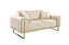 Modern champagne velvet two-seater lounge with sleek gold frame accents