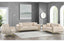 Luxury champagne velvet sofa collection styled in modern living room with gold trims
