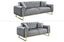 Dark grey velvet sofa pair including three-seater and two-seater with sleek gold accents