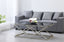 Beverly coffee table with polished silver frame and black tempered glass top, stylish luxury.