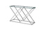 Beverly console table with silver frame and clear tempered glass top.