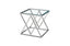 Beverly side table in polished silver frame with clear tempered glass top.