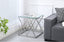 Beverly side table in polished silver frame with clear tempered glass top, modern style.