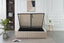 Velvet gas lift bed with open storage and modern bedroom setting