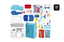 Hospital playset parts including doctor tools, accessories, and assembly components.