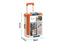 BOWA mobile kitchen closed suitcase with handle and product dimensions displayed.