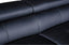 Close-up of Brighton black leather corner lounge showing premium upholstery, fine stitching and padded backrest detail.