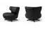 Black Brodie swivel chair front and back view with cushioned seat and base.