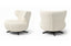 Cream Brodie swivel chair front and back view with soft curved modern styling.