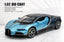 Front view of blue Bugatti Tourbillon diecast car with detailed headlights.