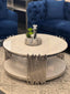Chelsea coffee table with white marble top and polished silver frame