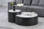 modern round coffee table set with storage in living room setting