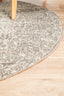 Evoke 256 Grey round rug edge detail showing intricate pattern and fine stitching